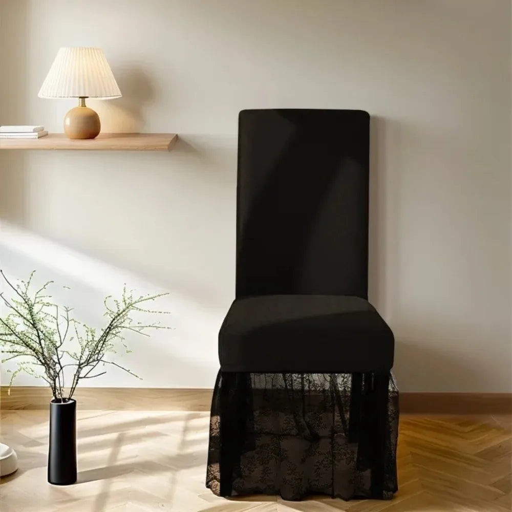 Milk-Silk Dining Chair Slipcover Lace Trim Non-Slip Universal Fit Chair Slipcover Nixie