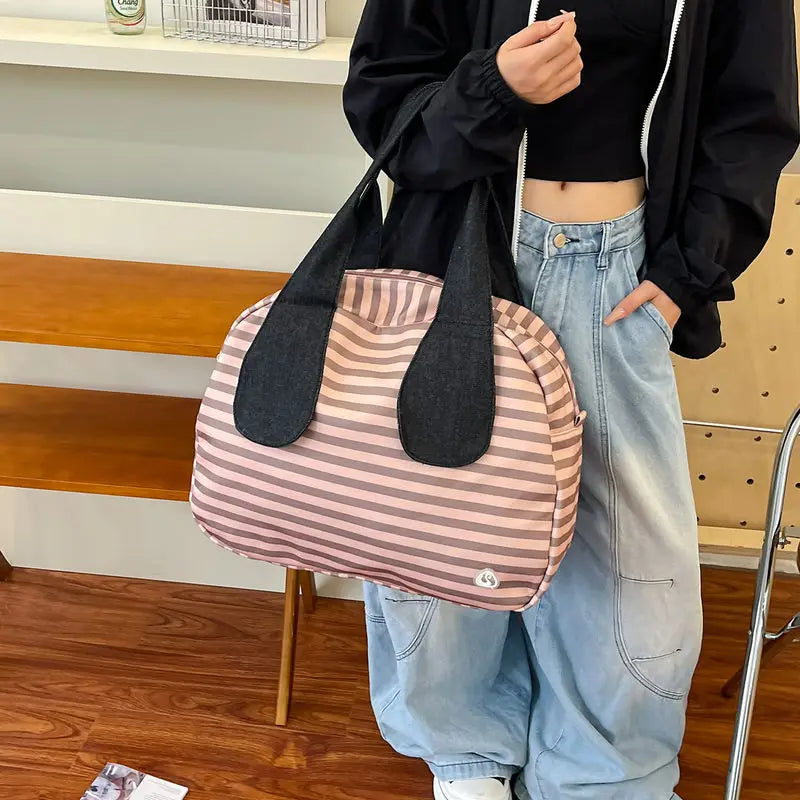 Vintage Striped Canvas Tote Bag | Korean-Style Shoulder Handbag Canvas Tote Bag Nixie