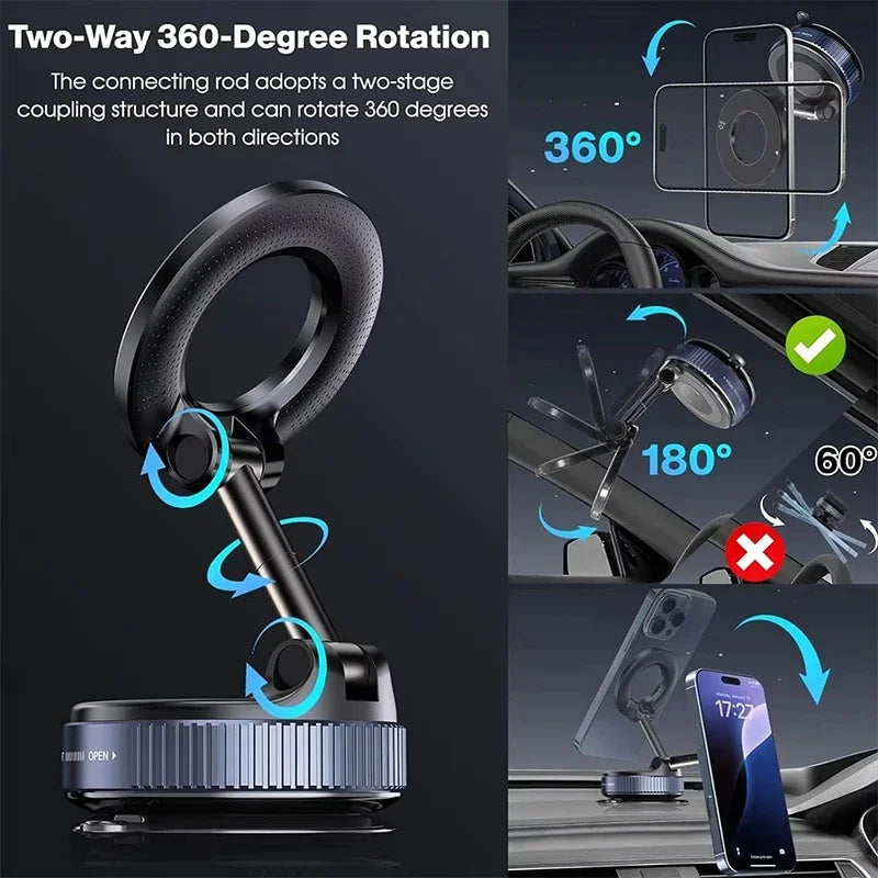 Magnetic Vacuum Car Phone Mount – 360° Adjustable Holder Stand Car Phone Mount Nixie