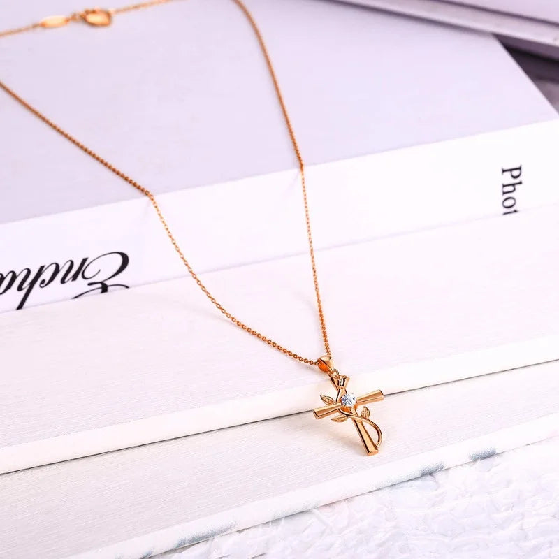 Glass Cross Pendant Necklace – Turquoise Vintage Style Women Pendant Necklace Nixie