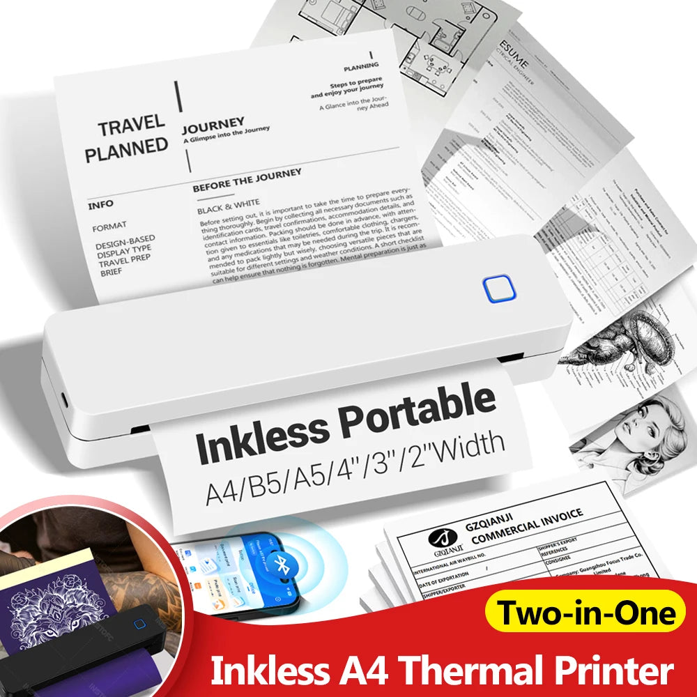INSTOFC Bluetooth Portable A4 Thermal Printer – Inkless
