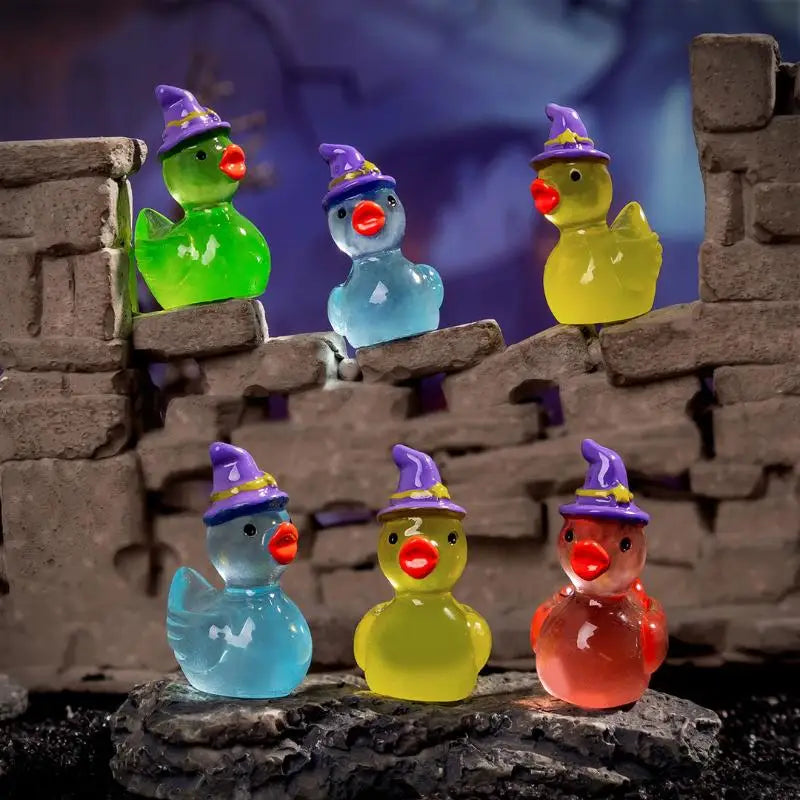 Glow-in-the-Dark Mini Witch Duck Figurines – 10-Piece Set Decorative Figurines Nixie