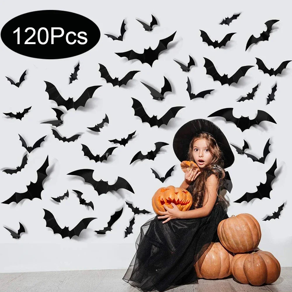 3D Halloween Bat Wall Stickers – Black PVC Bat Decorations Halloween Wall Stickers Nixie