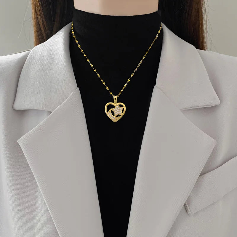 Heart Moon Star Pendant Necklace | Gold Stainless Steel Choker Pendant Necklace Nixie
