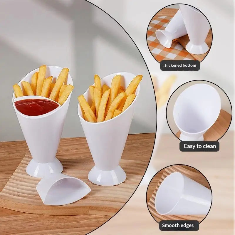 Dual-Cup Fries Holder & Sauce Dip Stand | Snack Cone Tray