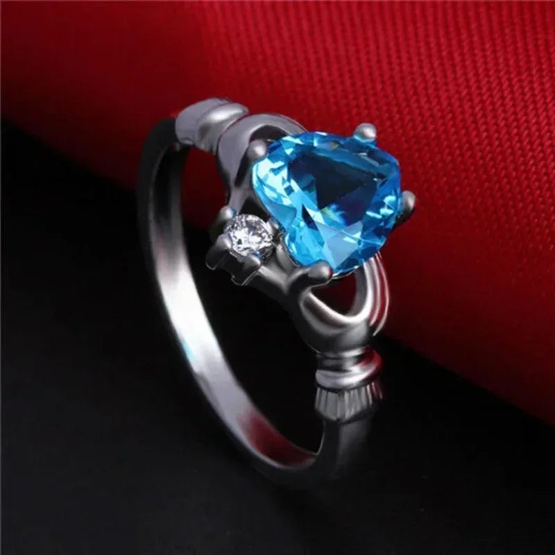 Silver Blue Zircon Crown Claddagh Ring – Sizes 6–10 Fashion Ring Nixie