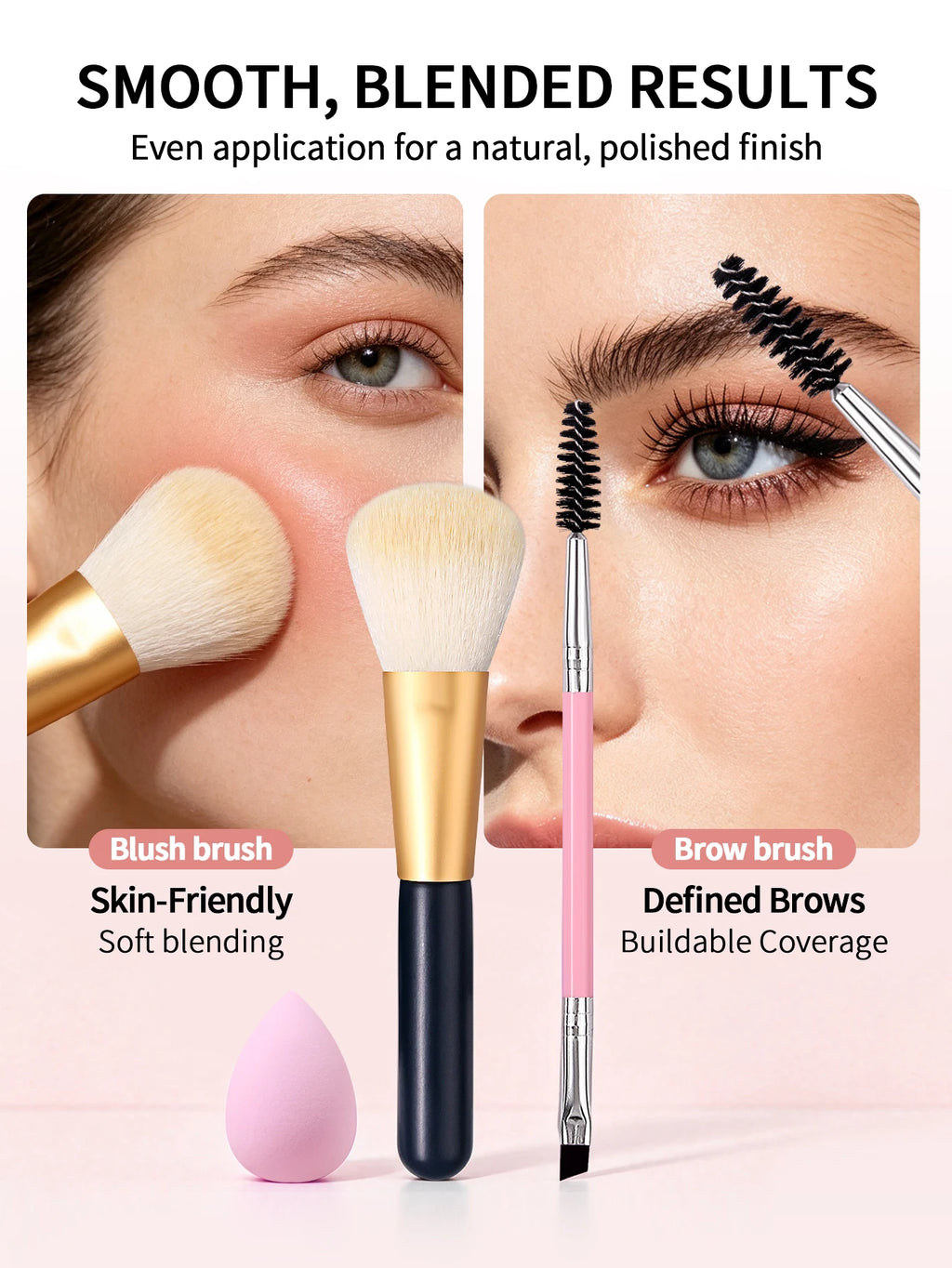3-Piece Makeup Brush Set – Blush, Lash & Eyebrow Brushes Makeup Brush Set Nixie