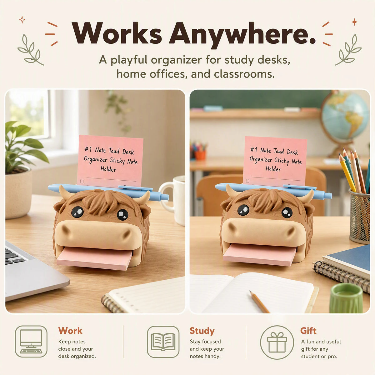 Cute Frog Sticky Note Holder Desk Organizer with Pen Slot Sticky Note Holder Nixie