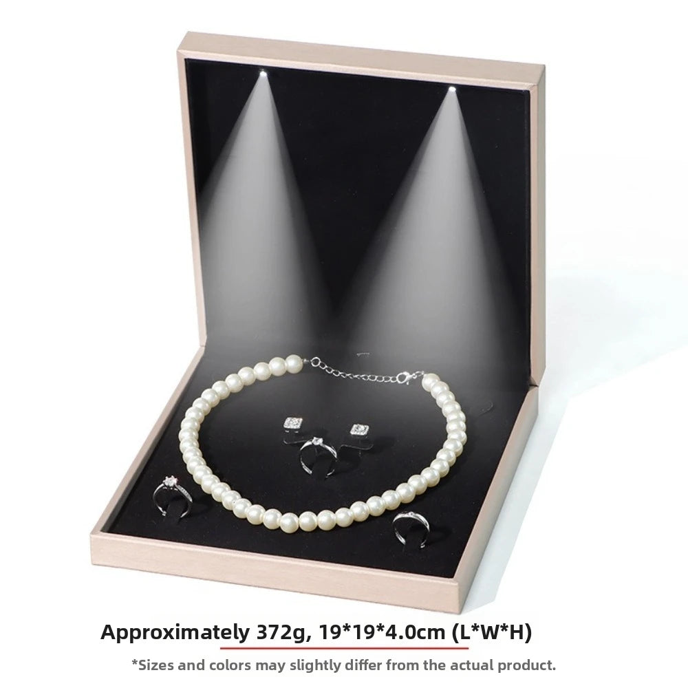 Luxury LED Jewelry Box Gold PU Leather Ring & Necklace Organizer LED Jewelry Box Nixie