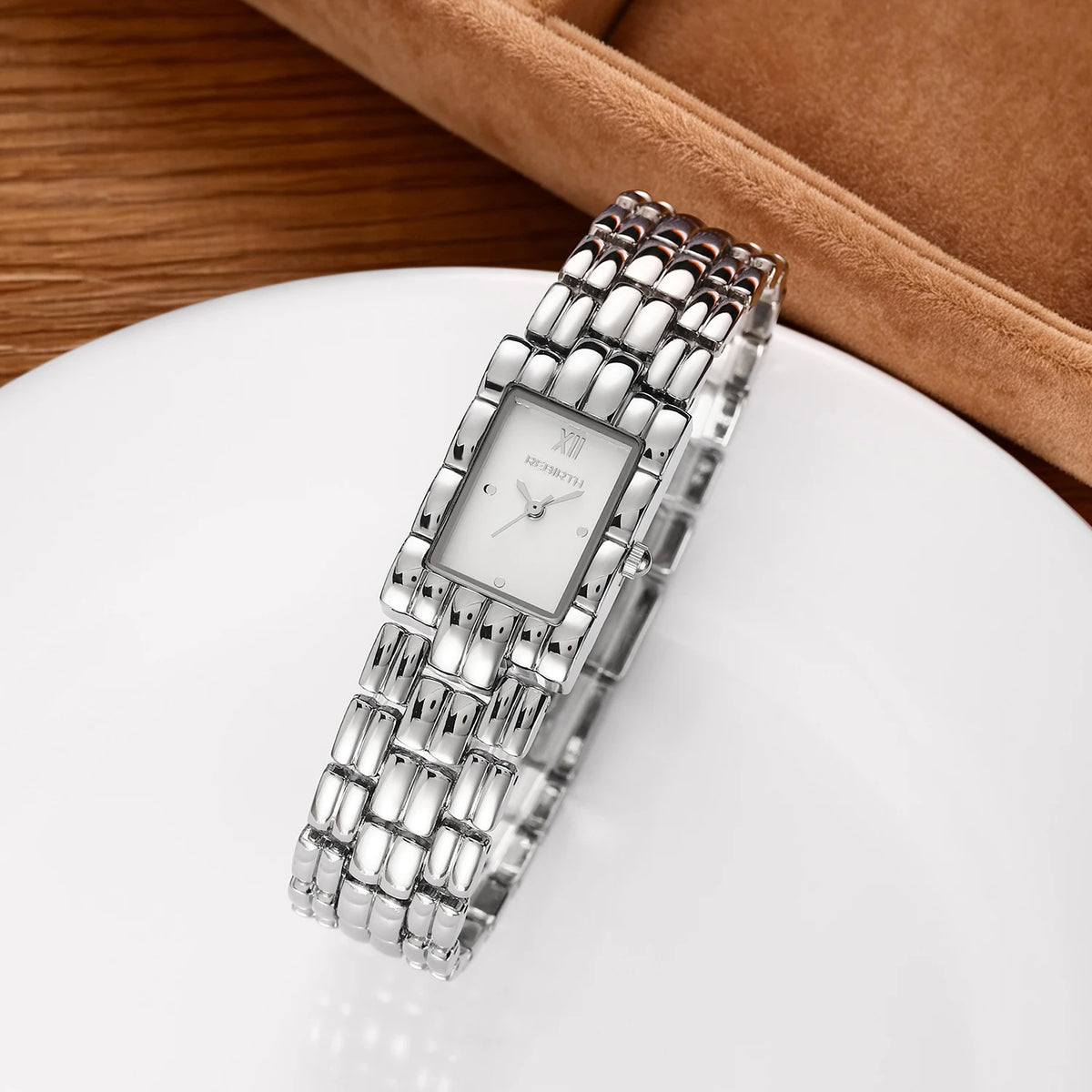 REBIRTH Vintage Square Women's Quartz Watch | Gold Chain Strap Women's Quartz Watch Nixie
