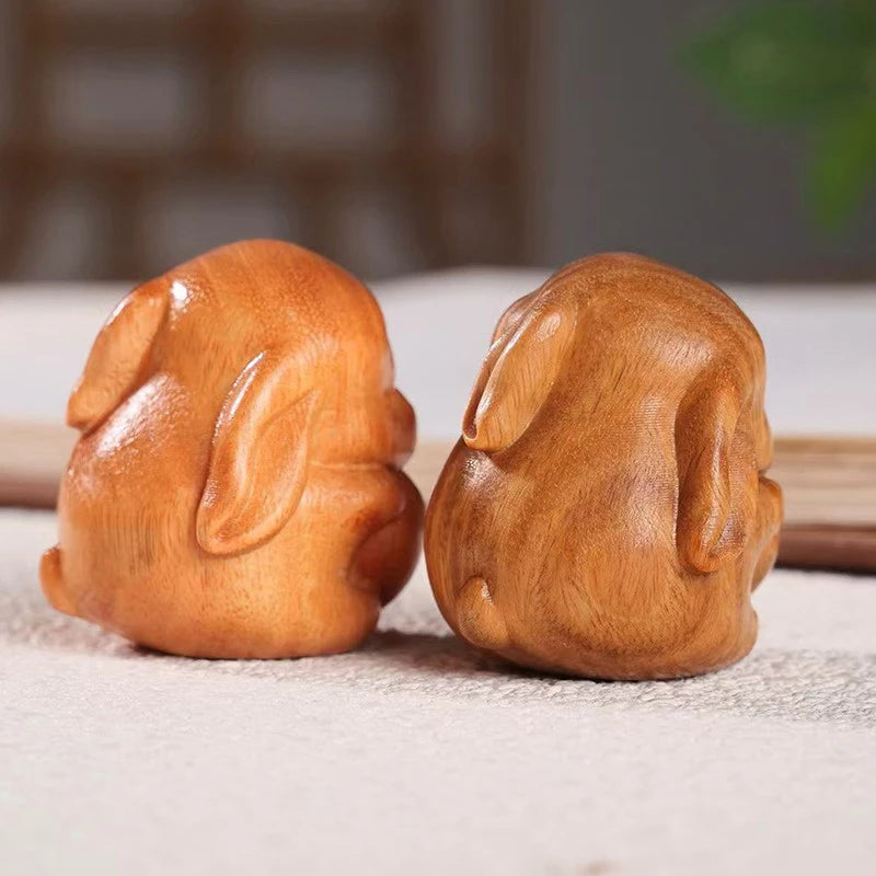 Wood Carved Easter Bunny Figurine – Cute Rabbit Ornament & Gift Wooden Rabbit Figurine Nixie