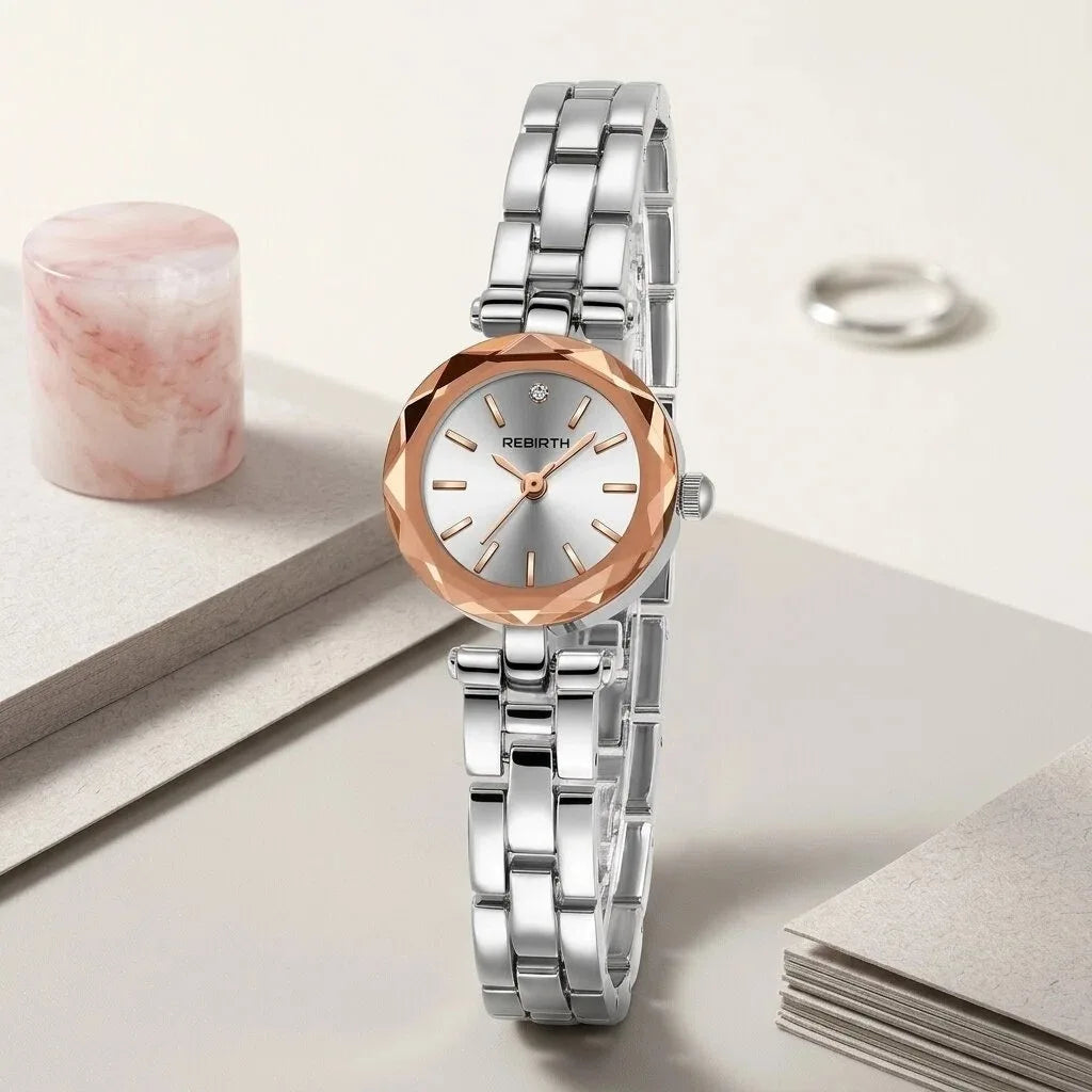 REBIRTH Minimalist Round Quartz Watch – Stainless Steel Strap Quartz Wristwatch Nixie