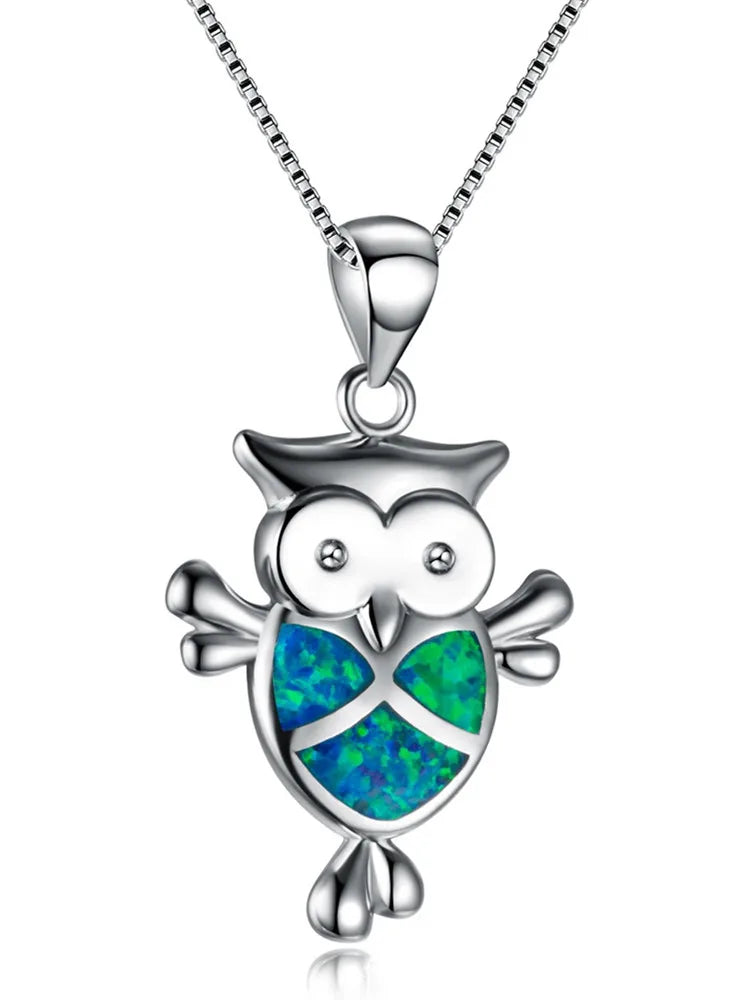 Owl Created Opal Pendant Necklace – Elegant Women's Gift Pendant Necklace Nixie Plating Gun