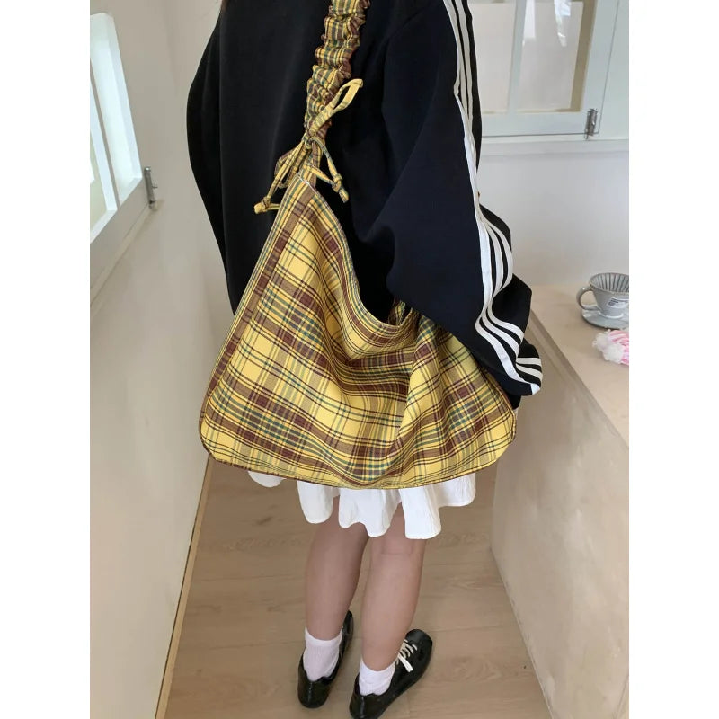 Plaid Canvas Crossbody Bag – Korean Style Commuter Tote Crossbody Bag Nixie