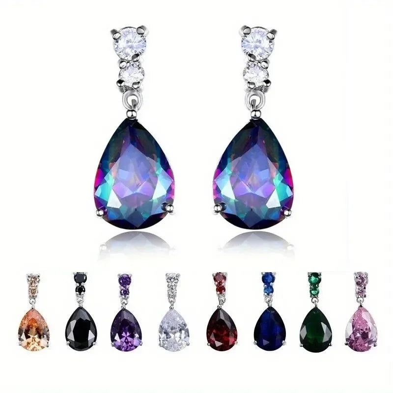 10 Pairs Teardrop CZ Dangle Earrings Set – Multicolor Crystal CZ Dangle Earrings Nixie