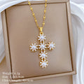 Women's Gold Cross Pendant Necklace – Zircon & Stainless Steel Pendant Necklace Nixie XL2606-358