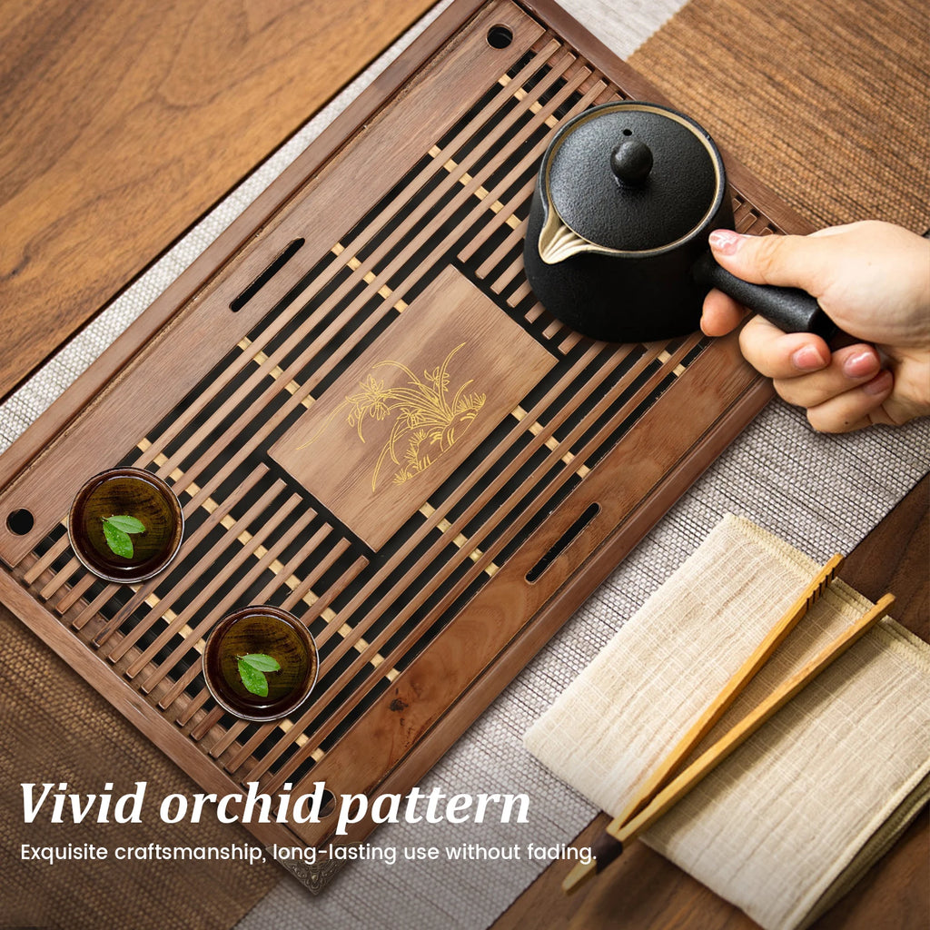 17" Wood Kung Fu Tea Tray | Vintage Chinese Tea Serving Tray Wood Tea Tray Nixie