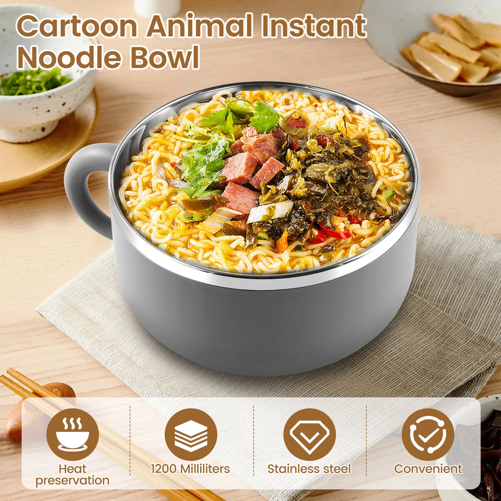 1200ml Stainless Steel Ramen Bowl with Lid, Spoon & Fork Insulated Ramen Bowl Nixie