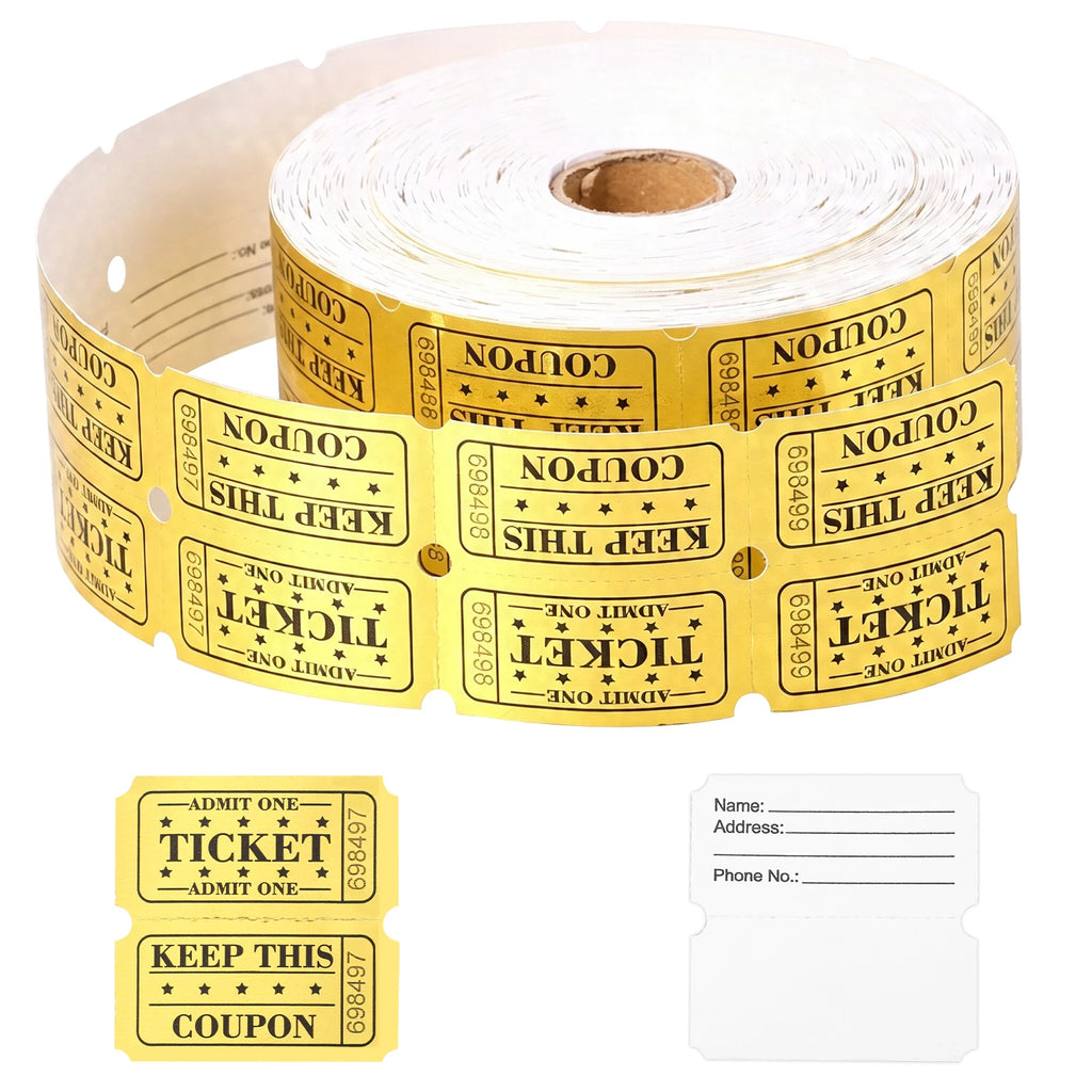 1000 Pairs Gold Foil Raffle Tickets Double Roll – Easy Tear Raffle Ticket Roll Nixie
