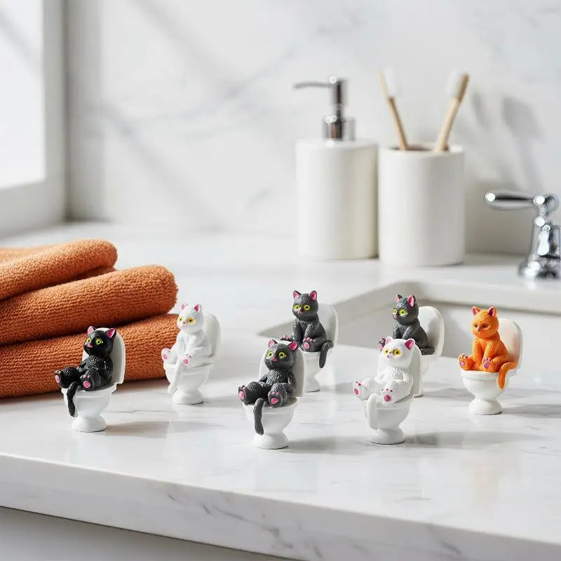 Funny Toilet Cat Resin Figurine – Cute Desktop Ornament Resin Figurine Nixie