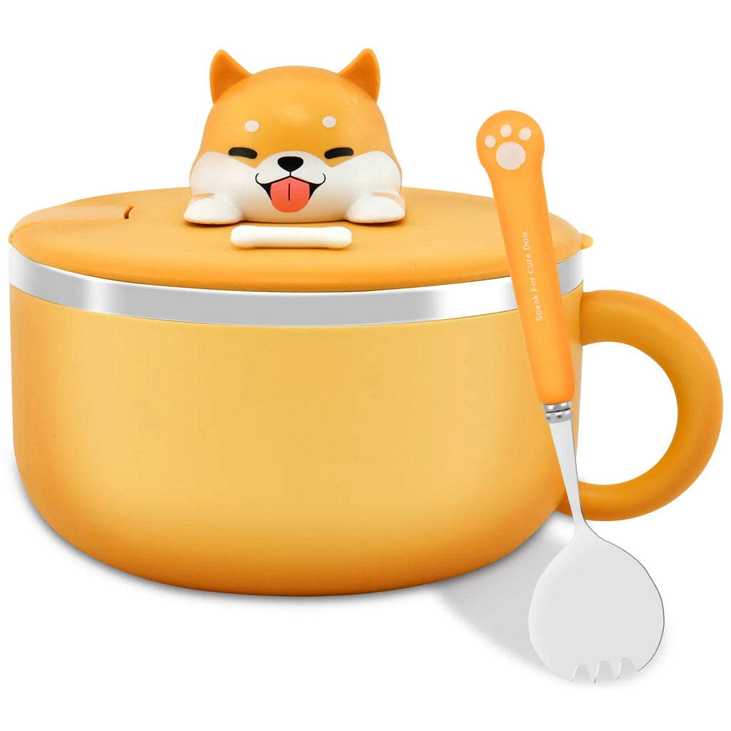 1200ml Stainless Steel Ramen Bowl with Lid, Spoon & Fork Insulated Ramen Bowl Nixie YELLOW