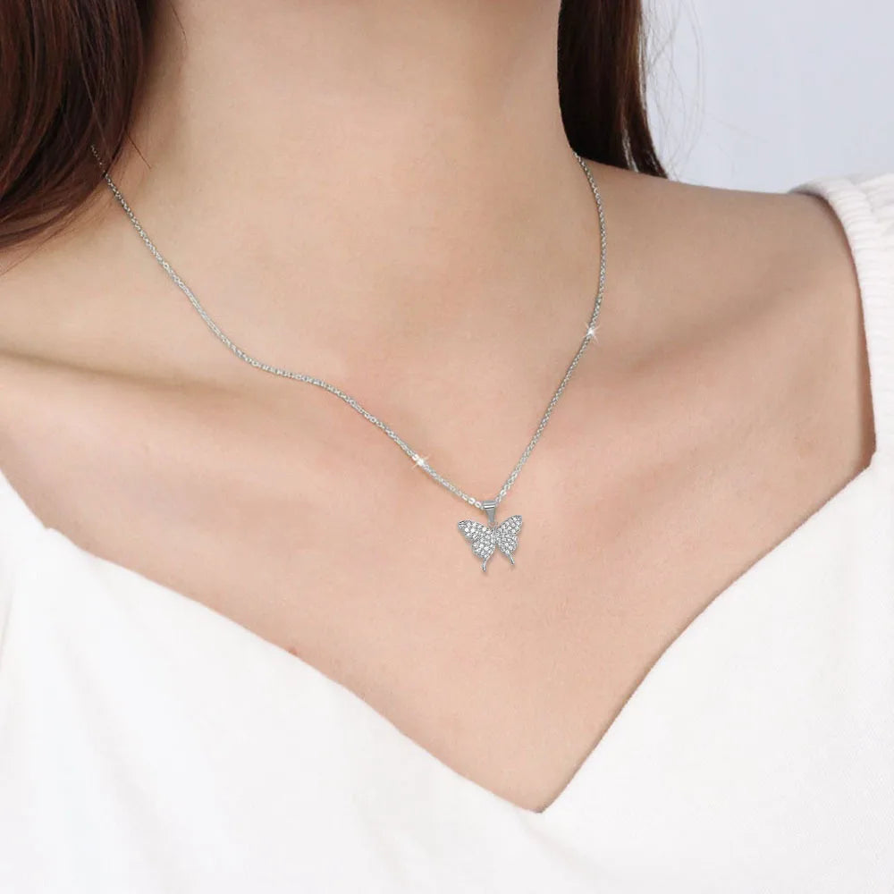 Butterfly Zircon Pendant Necklace | Gold & Silver Stainless Steel Pendant Necklace Nixie
