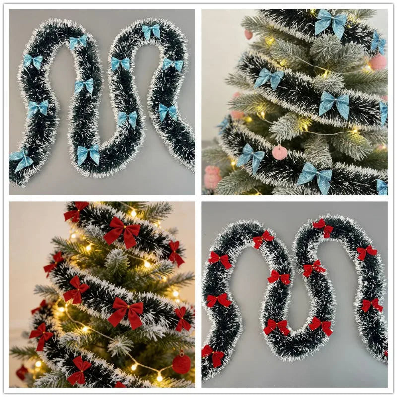 2M Christmas Wire Garland with 6 Red Bow Flower Wreath Decor Christmas Wreath Garland Nixie