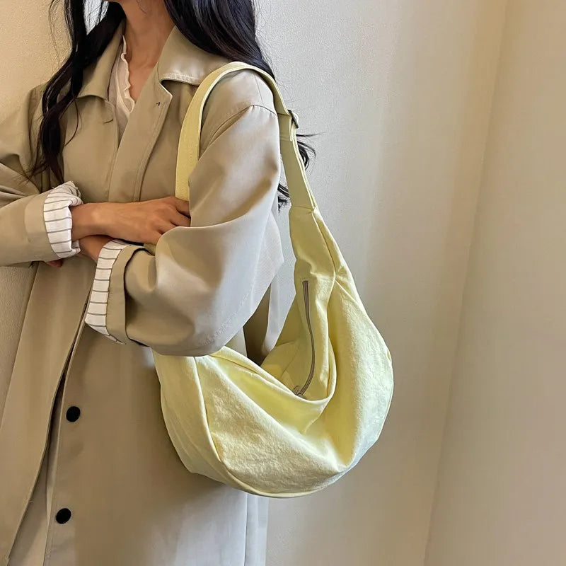 Korean Minimalist Crescent Crossbody Bag – Large Canvas Hobo Crossbody Hobo Bag Nixie BB-1492YELLOW