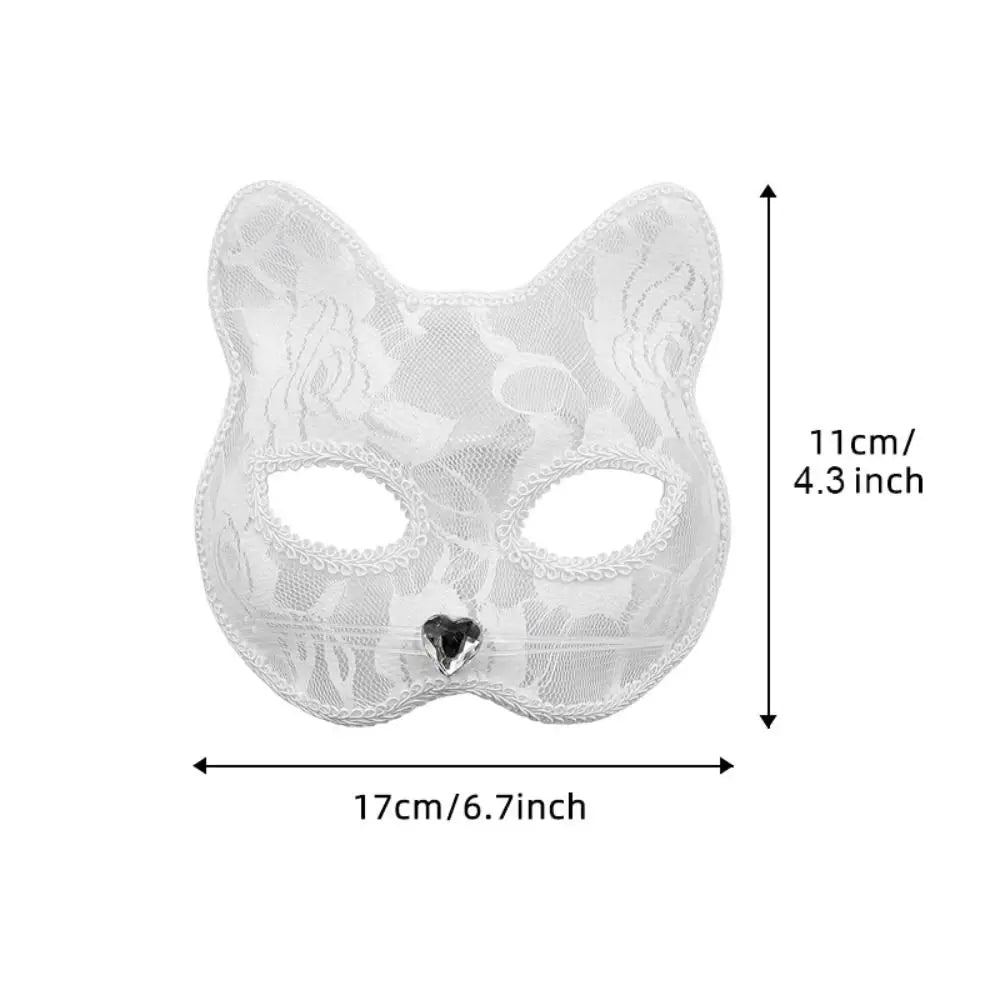 Cat Face Masquerade Lace Mask – Black & White Costume Prop