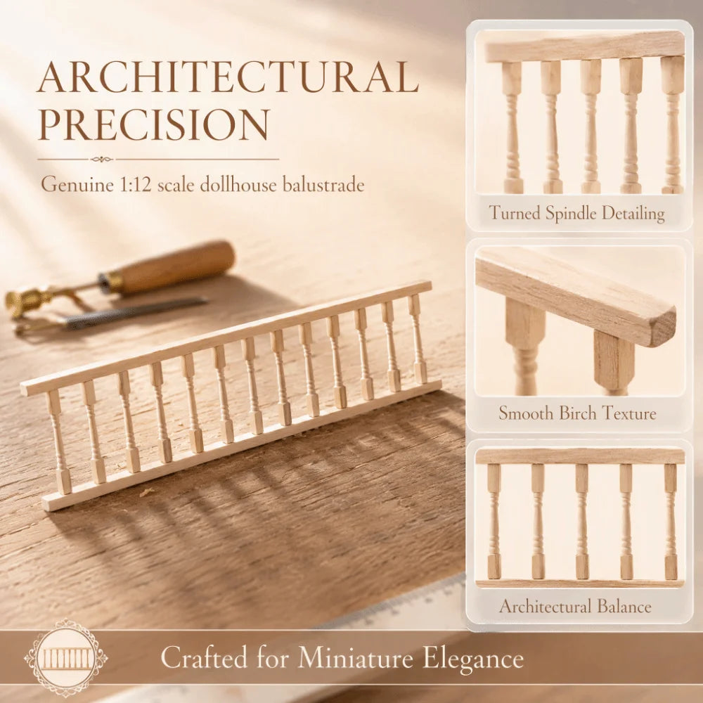 2pcs Birch Wood Dollhouse Railing 1:12 Scale Balustrade Kit Dollhouse Railing Kit Nixie