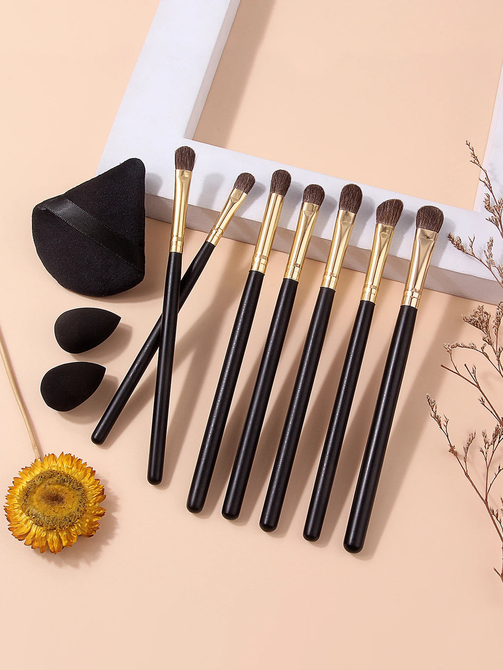 10Pcs Horsehair Eyeshadow Makeup Brush Set & Beauty Sponge Eye Makeup Brush Set Nixie
