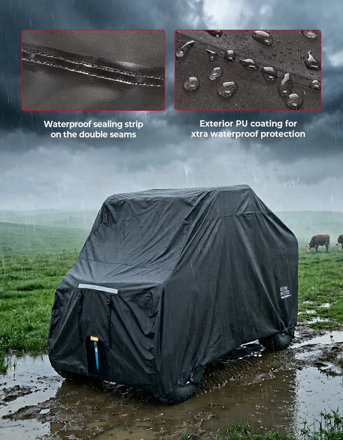 KEMIMOTO 2-Seat UTV Cover 600D Waterproof Trailerable Windproof UTV Trailerable Cover Nixie