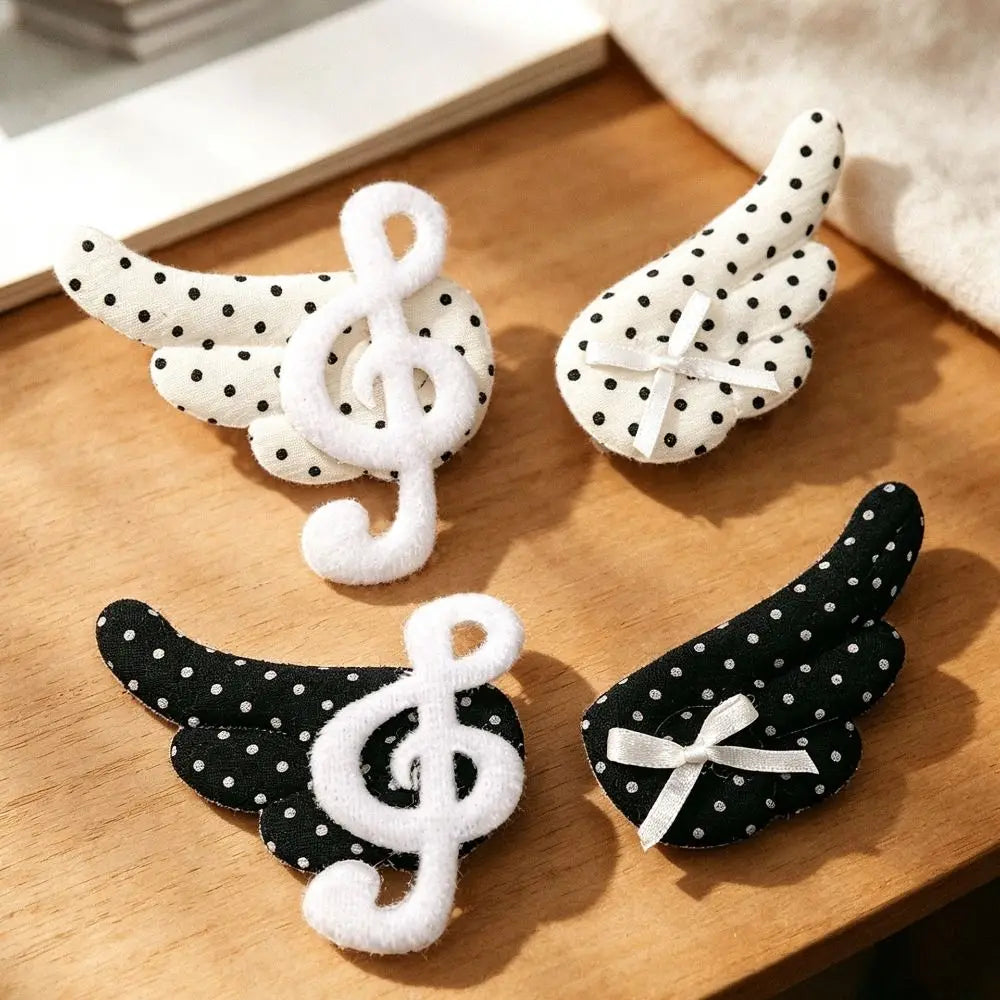 Musical Note Angel Wings Hair Clips – Black & White Barrettes