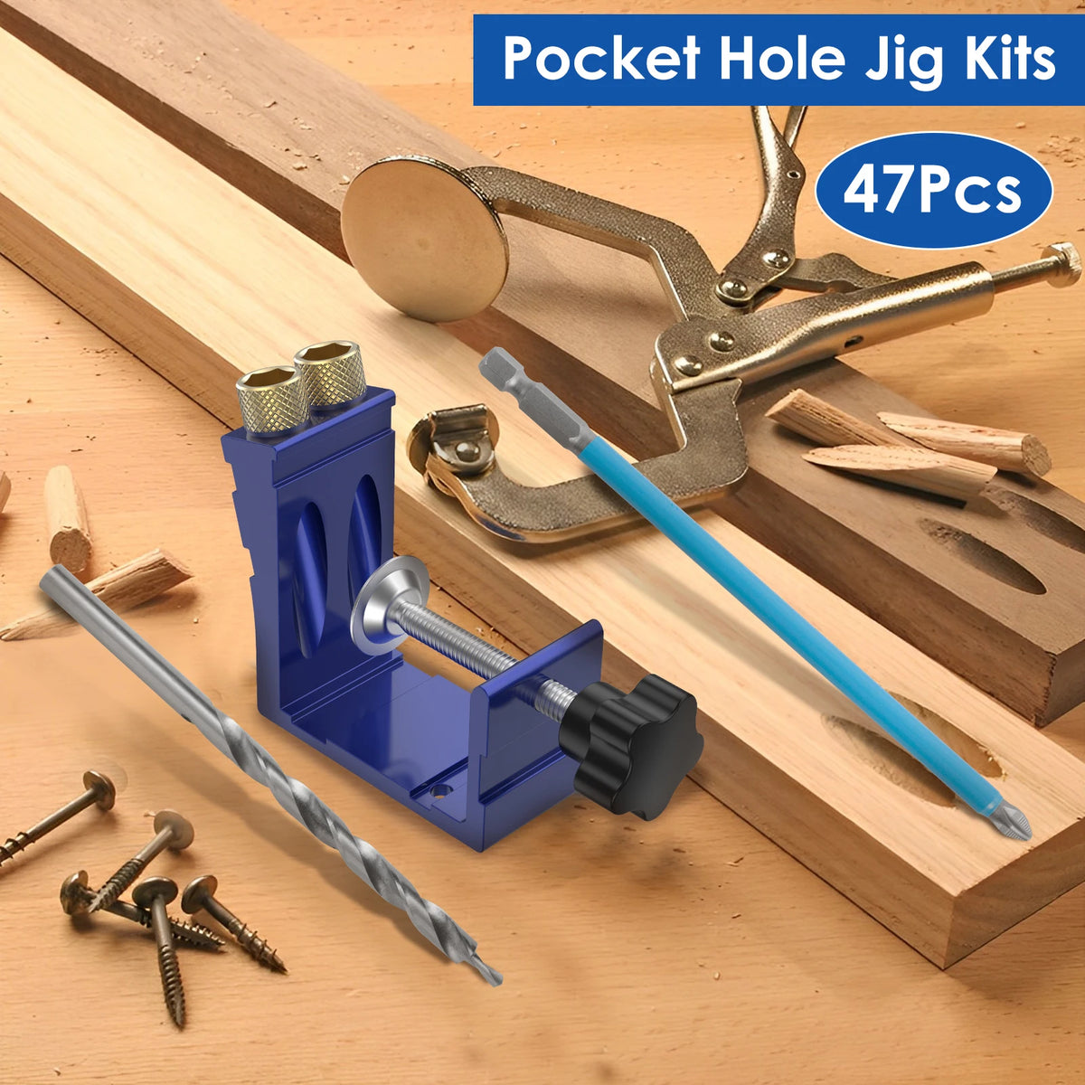 47-Pc Pocket Hole Jig Kit – 15° Angle Drill Guide for Woodworking Pocket Hole Jig Kit Nixie