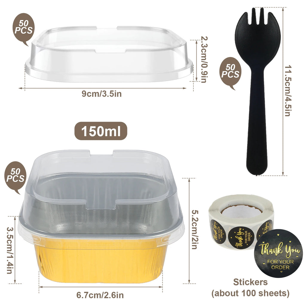 50Pcs Aluminum Foil Cupcake Cups with Lids & Fork Spoons Foil Baking Cups Nixie 50Pcs Style 4