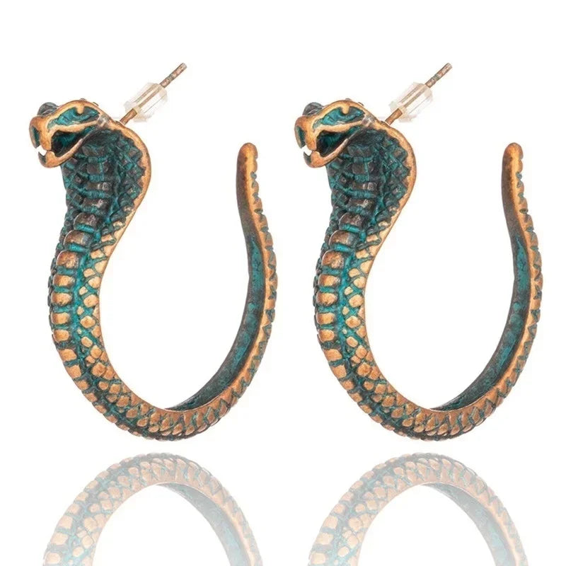 Antique Green Cobra Stud Earrings – Punk Crystal Zinc Alloy Fashion Stud Earrings Nixie Antique Copper Plate
