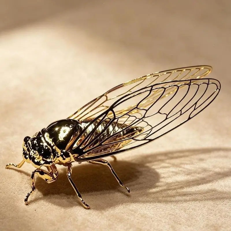 Gold-Plated Cicada Figurine Alloy Insect Sculpture Décor Gift Decorative Figurine Nixie Default Title