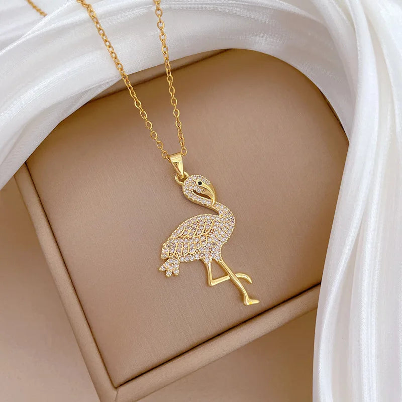 Ostrich Pendant Choker Necklace | Gold Stainless Steel Women Pendant Necklace Nixie