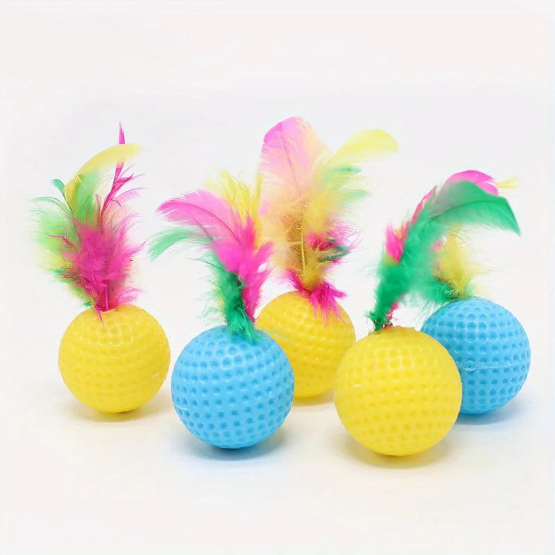 Sisal Scratching Ball Cat Toy with Feather – 1 or 5 Pcs