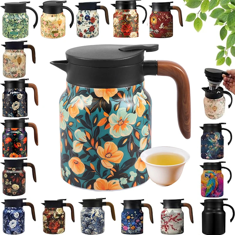 Vintage Floral Insulated Teapot with Infuser – 1L Stainless Steel Insulated Teapot Nixie