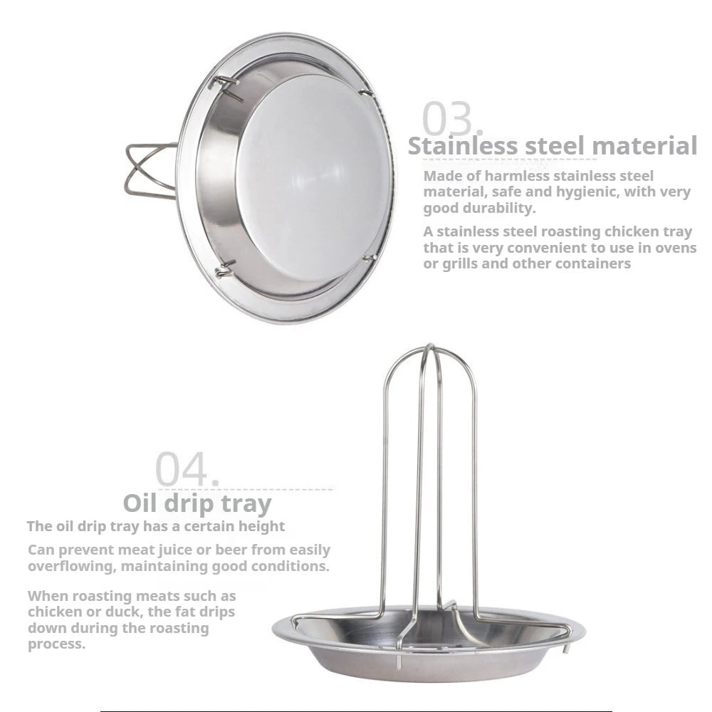 Stainless Steel Vertical Chicken Roaster Stand with Drip Tray Chicken Roaster Stand Nixie