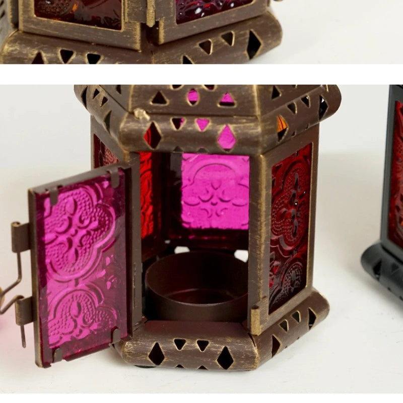 Moroccan Hanging Glass Candle Lantern | Iron Pendant Stand Candle Lantern Nixie