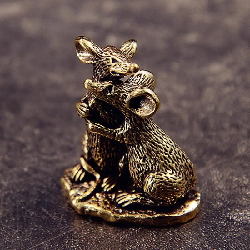 Antique Copper Rat Statue – Mouse Figurine Home Decor Ornament