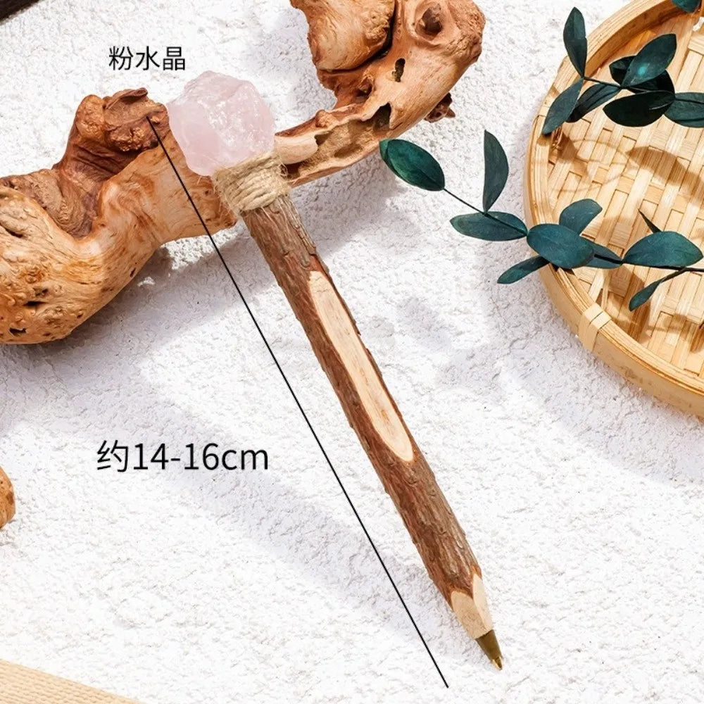 Handmade Natural Crystal Ballpoint Pen – Wooden Wand Writing Pen Crystal Wand Pen Nixie 4