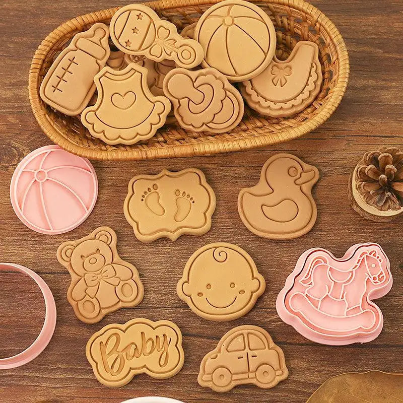 8-Piece Baby-Themed 3D Cookie Stamp Cutters – Food-Safe Baking Set Cookie Stamp Cutters Nixie 1pcs