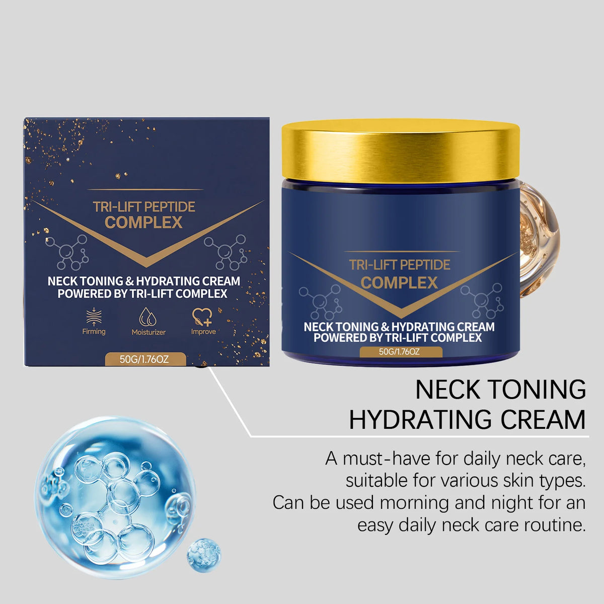 TRI-LIFT Peptide Neck Cream – Firming & Hydrating Skincare Neck Firming Cream Nixie