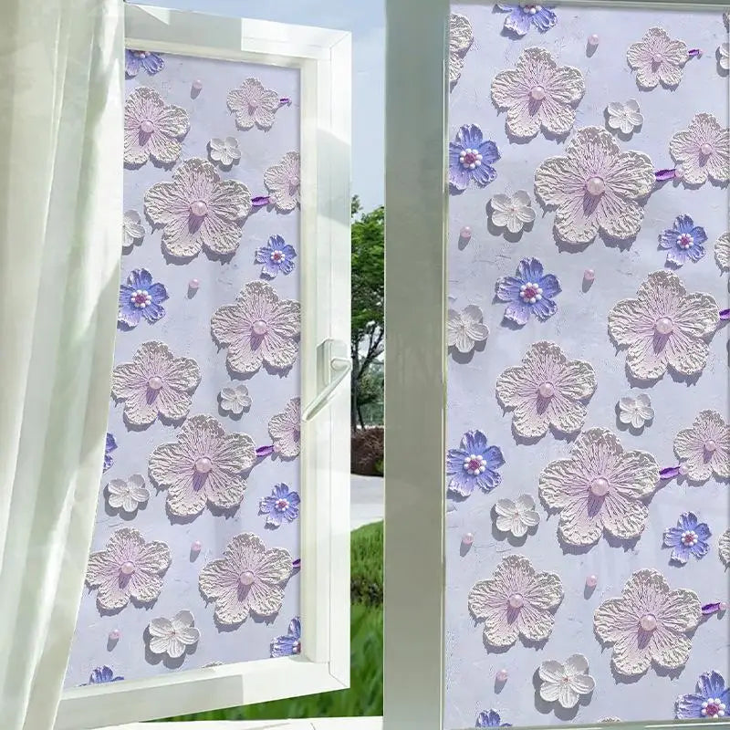 3D Floral Window Privacy Film Static Cling UV Blocking 60×100cm Window Privacy Film Nixie D