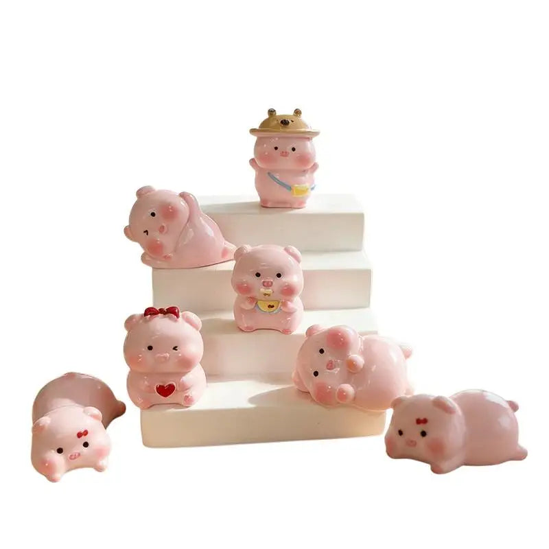 Cute Mini Pink Pig Figurine – Desk & Car Dashboard Ornament Mini Resin Figurine Nixie