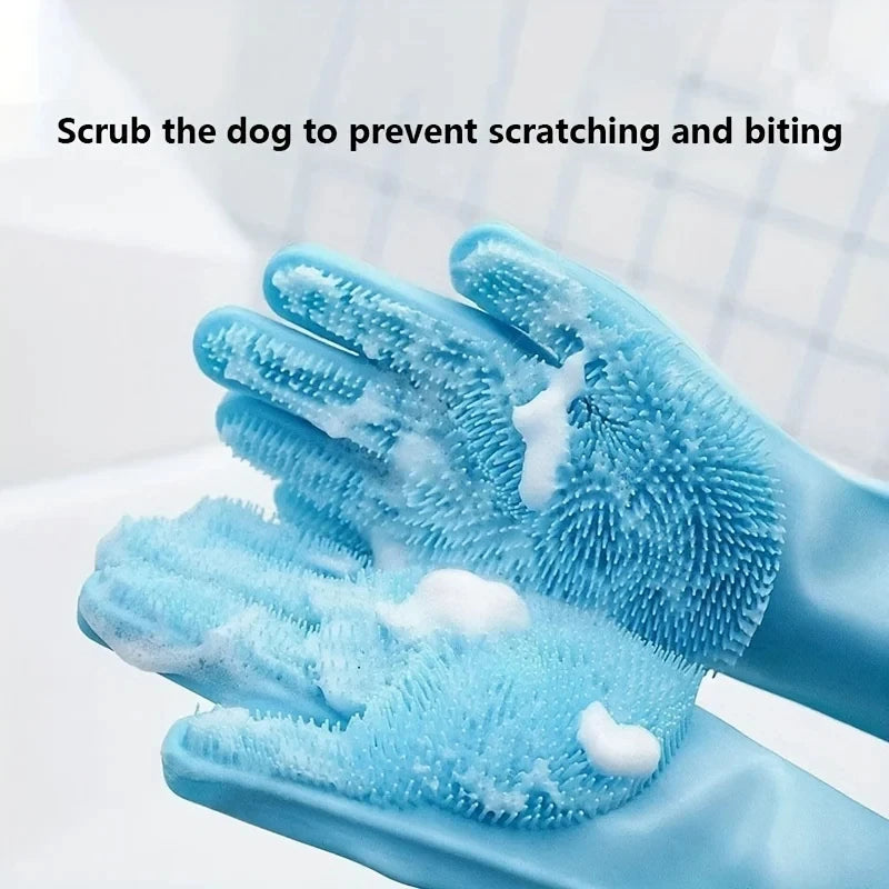 Pet Grooming Silicone Gloves – Dog & Cat Bath Hair Remover