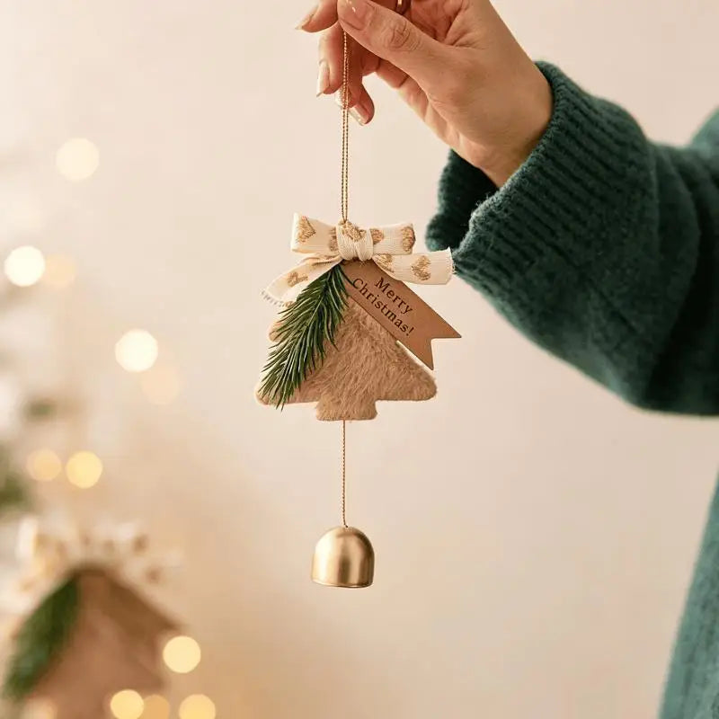 Fluffy Plush Christmas Tree Hanging Ornaments with Brass Bell Christmas Tree Ornament Nixie A3